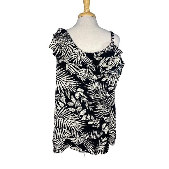 CITY CHIC Black Ivory Tropical Leaf Print Off The Shoulder Top Size XXL 24 Strap - Picture 3 of 9